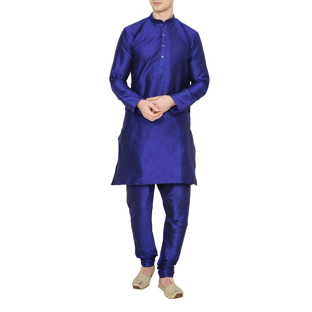 Churidar Kurta de hombre azul ropa tradicional mezcla de seda 4