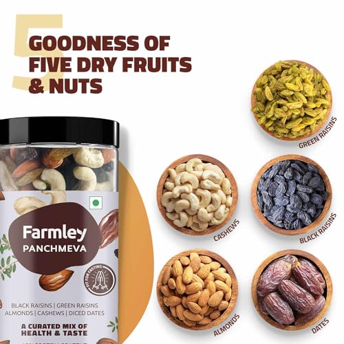 Image of Farmley Panchmeva & Snack Mix Value Pack 810 g I Reusable Jar | Dry Fruits | Mixed Nuts | Mix Dried Fruits Nuts (Pack of 2)
