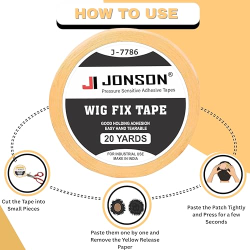 Image of Jonson Yellow Cotton Hair Patch Tape | Strong Hold 7-14 Days | Water & Sweat Resistant | Skin-Friendly | Easy to Apply & Remove | 20 Yards