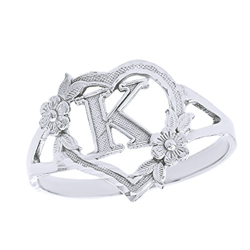 CaliRoseJewelry Sterling Silver Initial Alphabet Heart Personalized Ring (Size 7) - Letter K