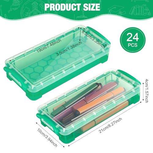 Image of Gueevin 24 Pcs Large Capacity Plastic Pencil Box Clear Plastic Pencil Case Crayon Box with Snap Tight Lid Watercolor Pen Storage Brush Organizer Drawing Tools Container (Green)