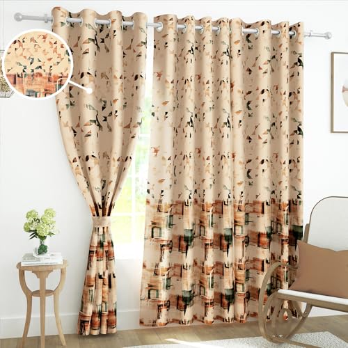 Image of Story@Home Blackout Digital Print Door Curtains 7 Feet Long Set of 1 | 70% Room Darkening Curtain | Thermal Insulated Curtains for Living Room | (118 x 215 cm, Beige) | Perfect for Home Decor