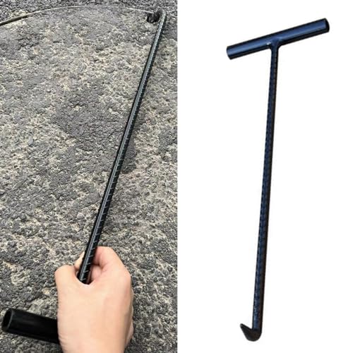 T-Style Manhole Cover Hook Lifter Tool, Non-Slip Sewer Puller, Heavy-Duty Drain Cover Remover, Versatile 39.4' Lifting Hook for Garden & Outdoor Use, Black