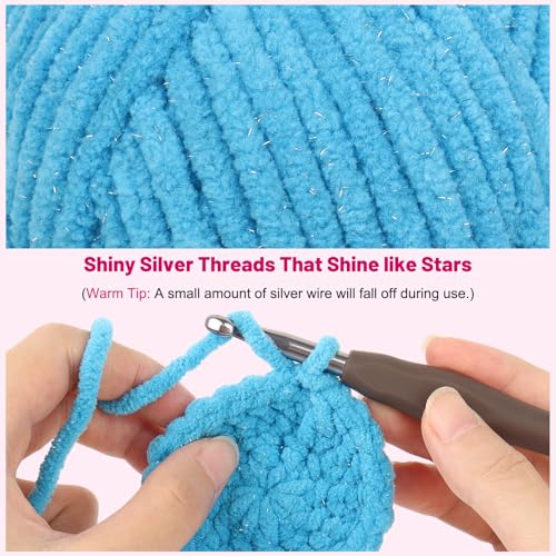 Image of Katech Sparkle Chenille Yarn for Crocheting-6 * 50g /1.76oz-4 Worsted Medium