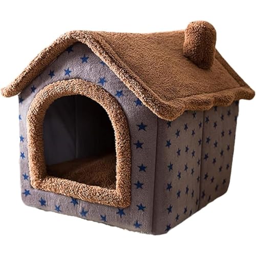 猫 ベッド 猫ハウス ペットベッド ペットクッション ドーム型 ペットハウス ふわふわ 犬小屋 屋根付き 猫 おしゃれ 洗える 折りたたみ可 冷暖房 ペット用品 中型犬用 実用 (M/44*36*39cm,E)