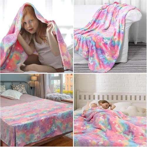 Wajade Einhorn Decke Kinder Kuscheldecke Geschenk für Mädchen Glow in The Dark Kuscheldecke Geschenk für 3 4 5 6 7 8 9 10 11 12 13 Jahre Geburtstag Gute Einhorn 130 * 150