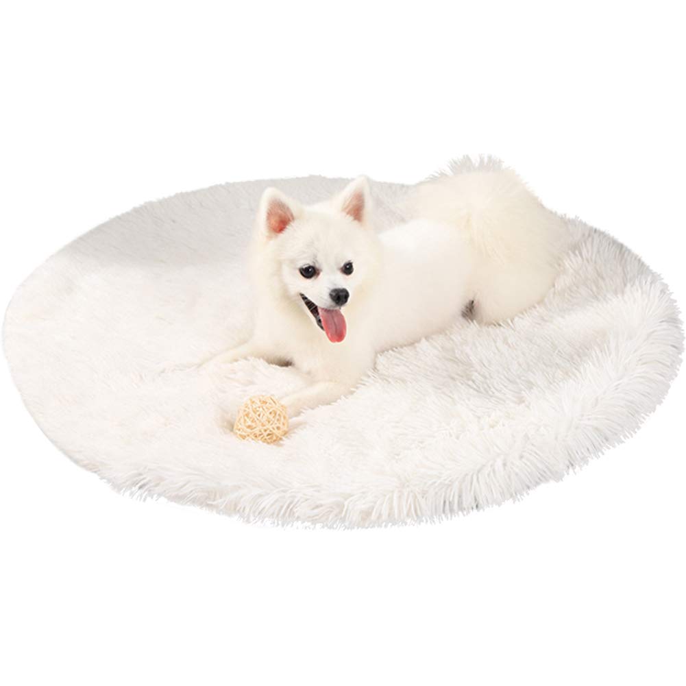 Kelendle 39 Inch Plush Dog Bed Mat Warm Fluffy Round Puppy Crate Pad with Anti-Slip Waterproof Bottom Soft Comfy Pet Kennel Mat for Small and Medium