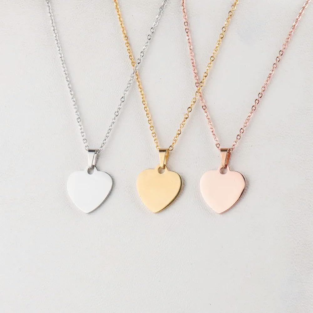 DYRBF - Collana con ciondolo a forma di cuore in acciaio inossidabile lucido a specchio, 16 x 17 mm, con catenina da 45/50/60 cm, confezione da 10 pezzi per incisione personalizzata