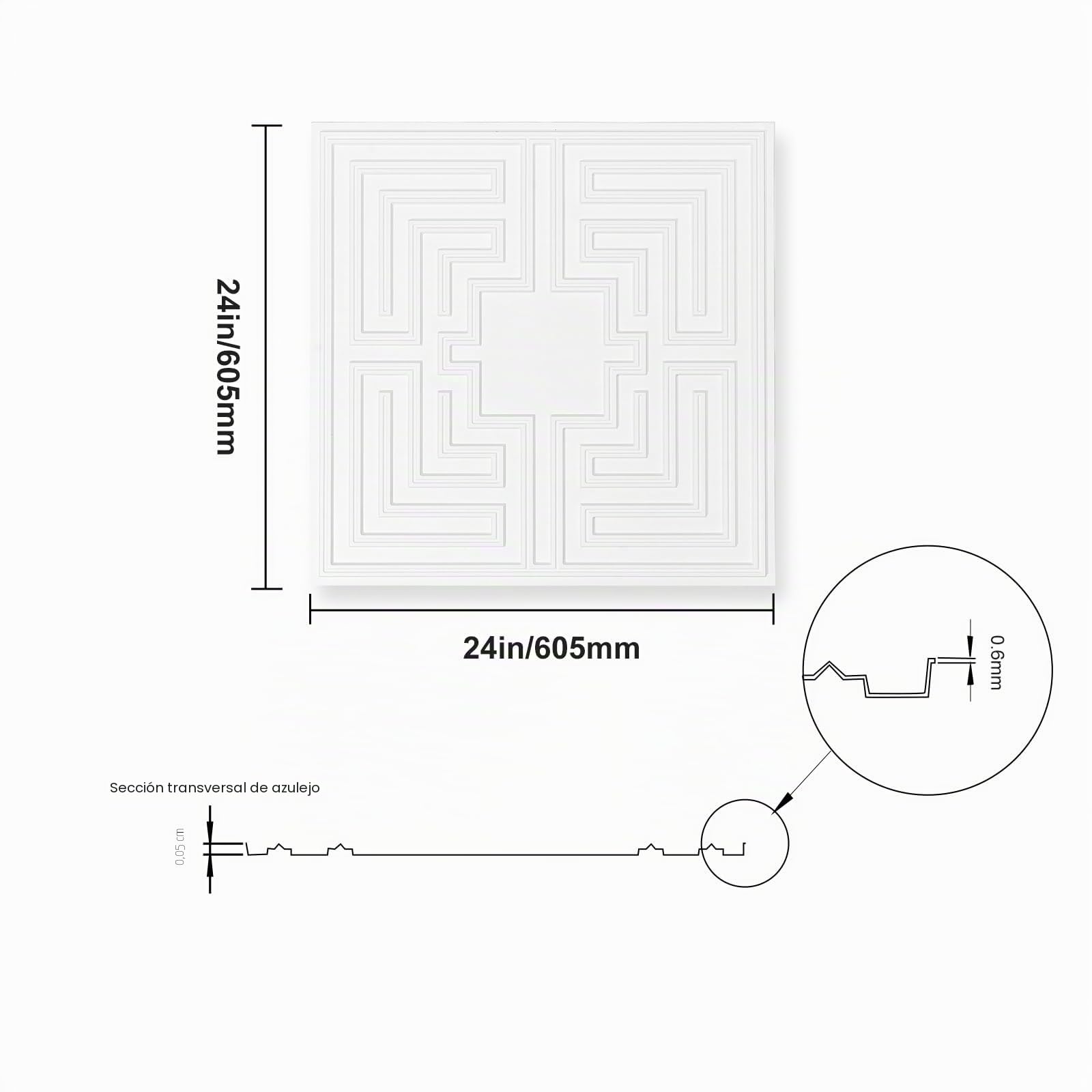 VEVOR Paneles para Techo Suspendidos, Paquete de 12, Láminas de PVC de Primera Calidad, Fácil Instalación/Corte, Plástico, para Decoración del Hogar/Oficina, Patrón de Eco Blanco, 605 x 605 mm