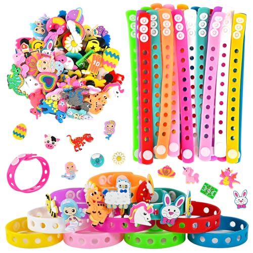 GOLDGE 20 Pcs 8 Inch Silicone Charm Bracelets with 50 Pcs Decorative Charms