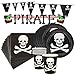 COM-FOUR® Juego de vajilla de Fiesta de 27 Piezas - Platos, Vasos, servilletas, guirnaldas - para Fiestas Piratas, cumpleaños Infantiles y Halloween (Vajilla de Fiesta - 27 Piezas - 6 comensales)