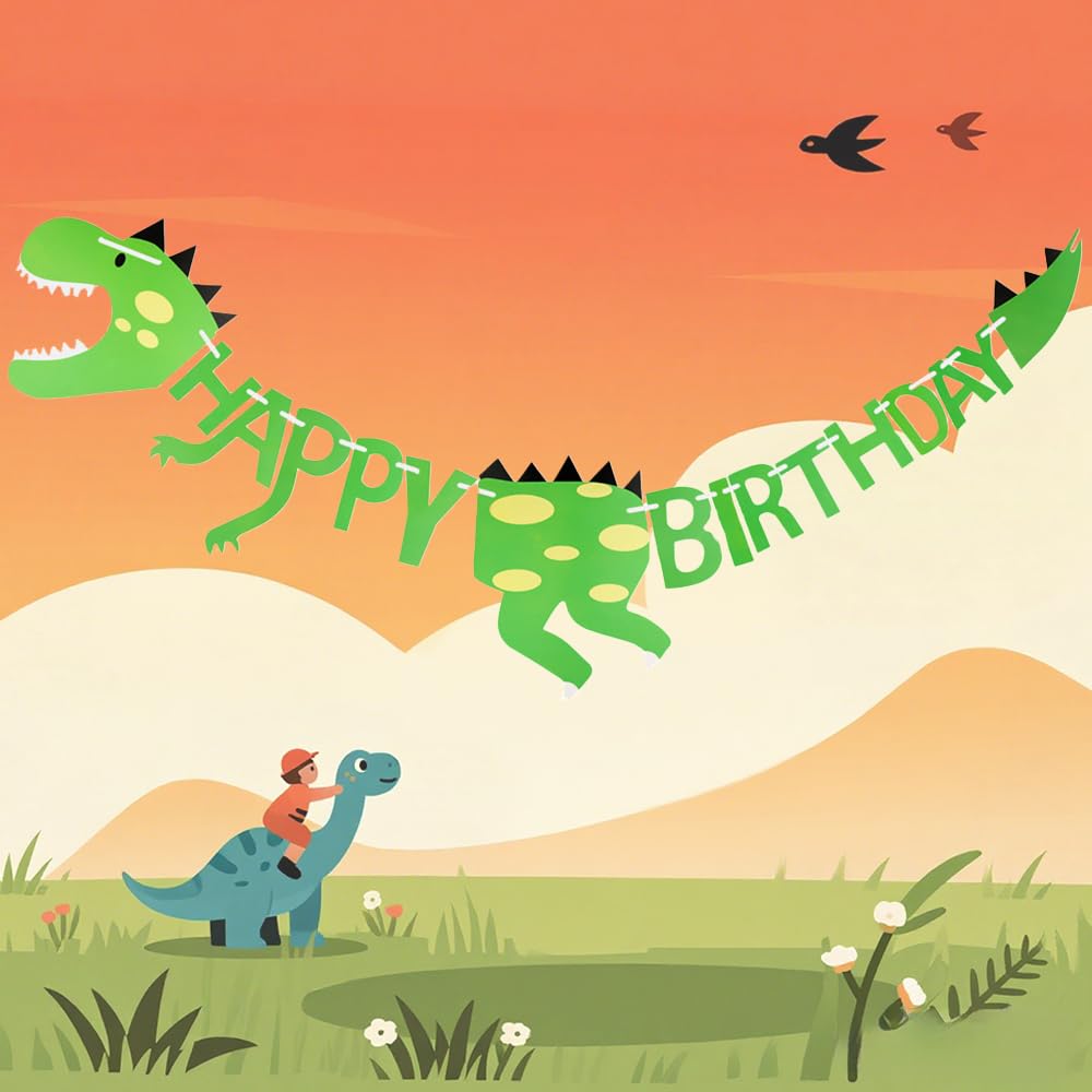 Dinosaur Birthday Decorations, Dinosaur Party Decorations, Dinosaurs Birthday Banner - HSC Personalised Green Dinosaurs Body Shape Banner for Boys Girls Kids Wild One Baby Shower Animal Party Supplies