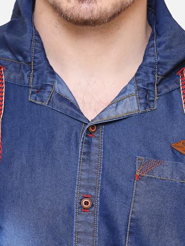 Image of Kuons Avenue Men's Denim Hooded Casual Shirt | Full Sleeve | Regular Fit | Hooded Collar - Stylish Everyday Wear