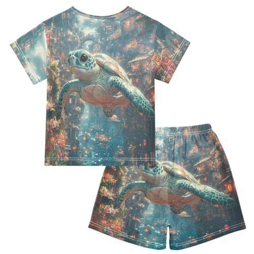 ALAZA Cute Turtle Pajama Set Short Sleeve Sleepwear Soft Lounge Nightwear2
