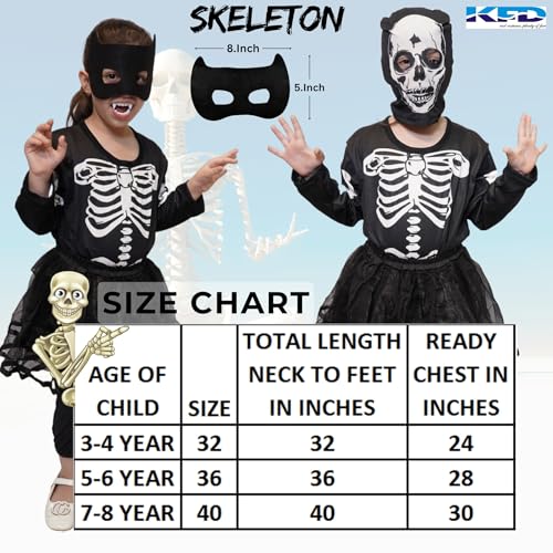 Image of Kaku Fancy Dresses Polyester Skeleton Girl Costume Halloween Dress For Kids Costume -Black, 7-8 Years