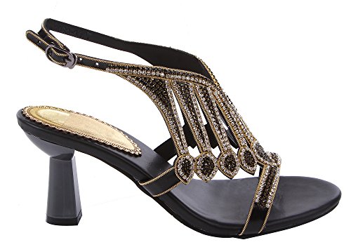 Honeystore Women's Handmade Layered Rhinestone Glass Heel Sandals Black 8.5 B(M) Us #TOP2