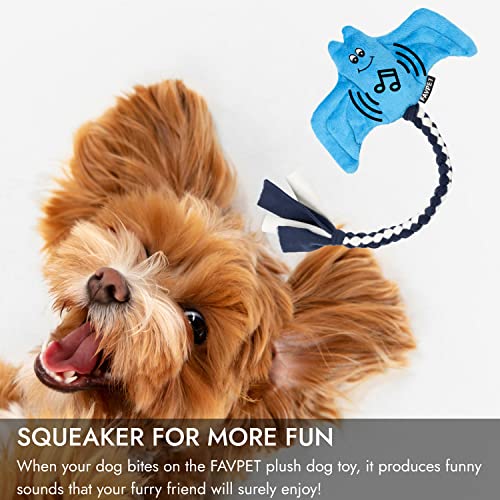 FAVPET Plush Dog Toy Bat, Sturdy Dog Toy Squeaky Big Dogs, Squeaky Dog Toy Small Dogs Plush Toy, Funny Dog Toy Puppy Plush (Blue) - Image 3