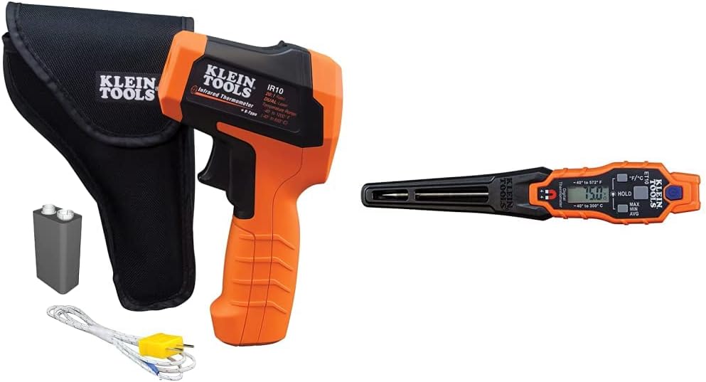 Klein Tools IR10 Infrared Thermometer + Magnetic Digital Pocket Thermometer Bundle