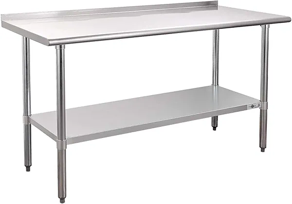 Profeeshaw Stainless Steel Prep Table NSF Commercial Work Table with Backsplash and Undershelf for Kitchen Restaurant 60x24 Inch