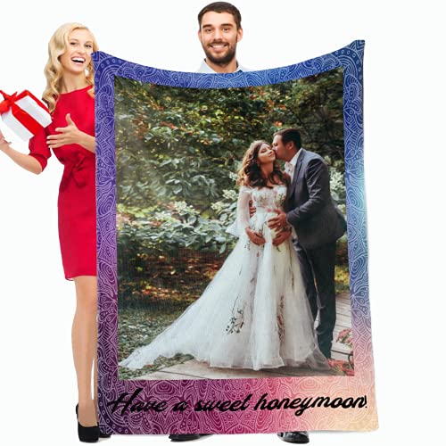 Dailyextreme Custom Blankets for Wedding Anniversary, Customized Gifts for Coule, Personalized Blanket with Photo and Text for Husband/Wife(1 Photo Marry, 50