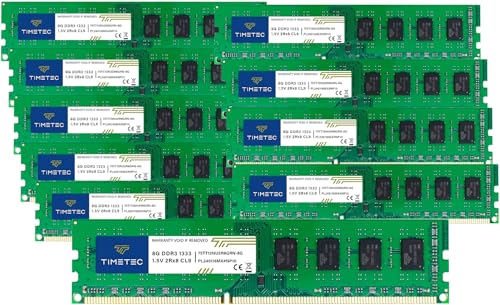 Image of Timetec 80GB KIT(10x8GB) DDR3 1333MHz PC3-10600 Non-ECC Unbuffered 1.5V CL9 2Rx8 Dual Rank 240 Pin UDIMM PC Desktop Computer Memory RAM Module Upgrade (80GB KIT(10x8GB))