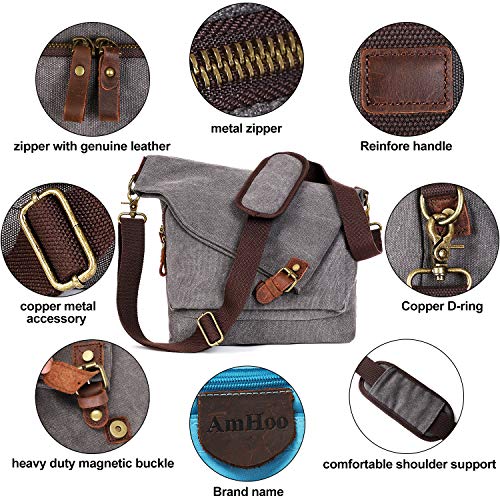 Amhoo Canvas Crossbody Bag For Women Genuine Leather Messenger Purse Handbags Shoulder Bag Hobo Totes Coffee #TOP3