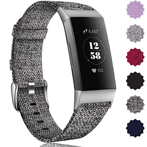Maledan Compatible with Charge 4/ Charge 3/ Charge 3 SE Bands for Women Men, Soft Woven Fabric Replacement Band Accessory Strap, Charcoal, Large Size