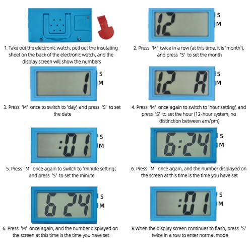 Image of Small Digital Clock,Portable Travel Clock,Classroom Bedroom Bathroom Glass Car Motorcycle Dashboard Mini Clock Battery Operated Self Adhesive (1, Blue)