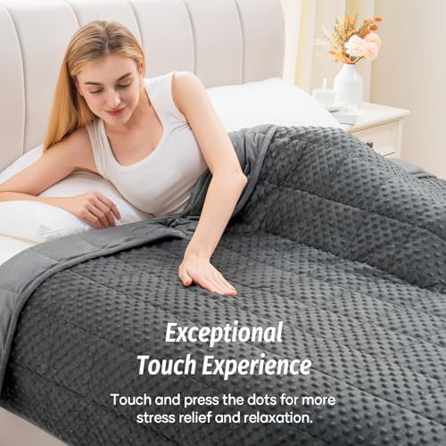 Image of Wemore Minky Dot Weighted Blanket for Adults Queen Size 15 lb, Soft Heavy Blanket for Stress Relief and Sleep Promotion, Breathable Blanket for All-Season with Glass Beads, Dark Grey 60 x 80 inches