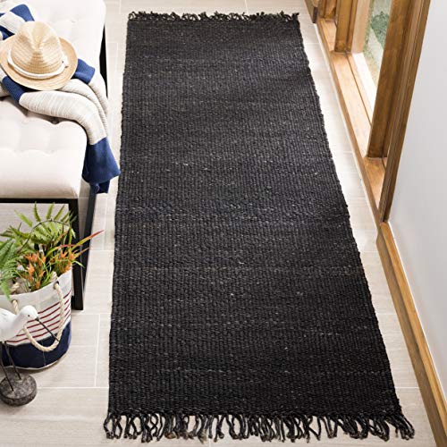 Safavieh Natural Fiber Collection NF368D Handmade Boho Fringe Woven Jute Runner, 2 6  x 8  , Black