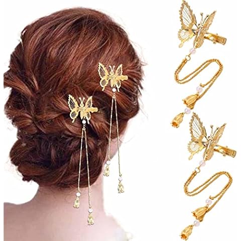 Bartosi 2 Pieces Tassel Hair Clips Butterfly Hair Barrettes Gold Metal Fashionable Hairpins Decorative Hair Pins Hair Accessories for Women Girls Cover