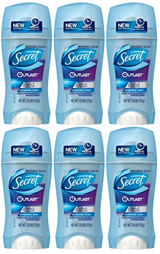 SECRET Outlast Xtend Invisible Solid Antiperspirant & Deodorant, Completely Clean, 2.6 Oz (6 Pack)