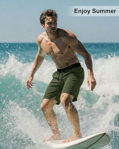 Image of Mens Swim Trunks with Compression Liner 2 in 1 Quick Dry Swimming Shorts Swimwear Bathing Suits with Pockets