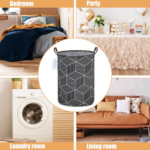 Image of Laundry Basket Canvas Fabric Collapsible Organizer Basket for Storage Bin Toy Bins Gift Baskets Bedroom Clothes Children Nursery Hamper (Black diamond)