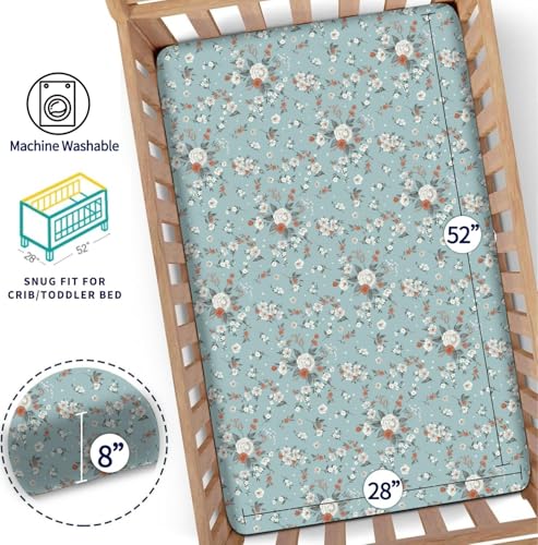 Image of Floral Pattern Crib Sheets Neutral, Breathable Soft Microfiber Crib Sheets, 28 X 52 in Baby Sheets for Crib, 4 Pack Fitted Sheet for Toddler Bed Mattress