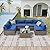CARPETNAL 7 Pieces Patio Furniture Sets, Outdoor All-Weather Sectional Patio Sofa Set PE Rattan Manual Weaving Wicker Patio Conversation Set with Glass Table&Thick Cushions and Pillows, Blue.