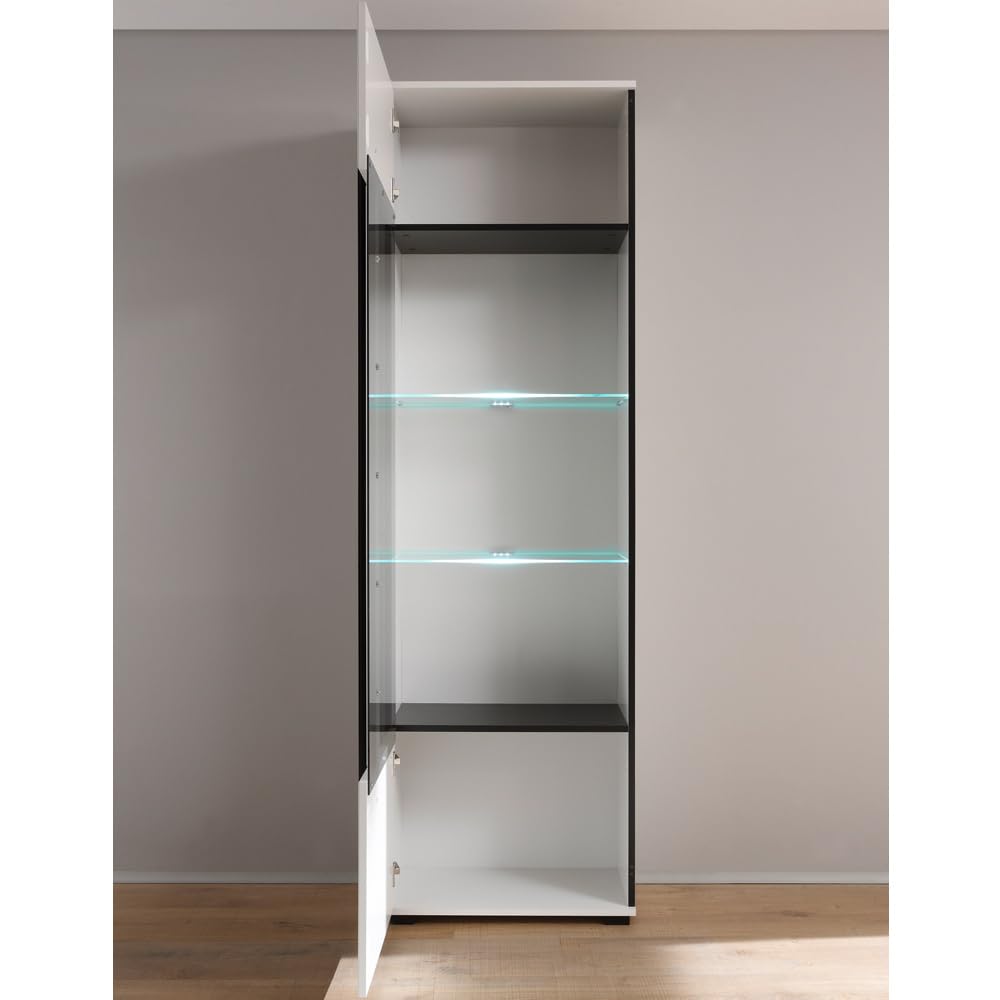 Lomadox Wohnwand Set in weiß Hochglanz mit 2 Vitrinen inkl. LED und großem Sideboard BxHxT: 300x200x42cm