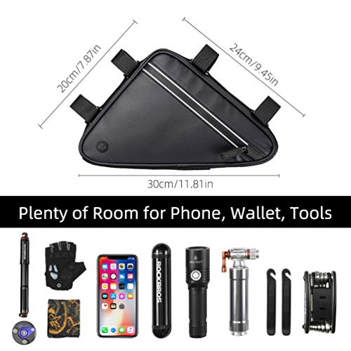 Image of ROCKBROS Bike Triangle Frame Bag 1.5L Dual-Side Pockets Quick Access | Dual Pockets for Tools & Phone,Large Opening,Aerodynamic Fit for MTB /Road,4-Strap Adjustable Mount