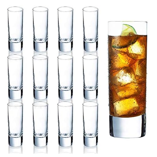 Farielyn-X Clear Heavy Base Shot Glasses 12 Pack, 2 oz Tall Glass Set for Whiskey, Tequila, Vodka