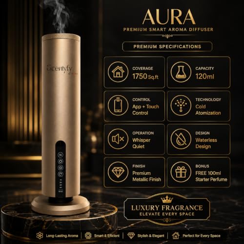 Image of SCENTYFY by STARQ Aura Smart Air Scent Diffuser, Waterless Aroma Machine with Cold Atomization, Ultra Quiet No-Heat Technology for Home, Office, Gym & Hotel with 100ml Starter Perfume