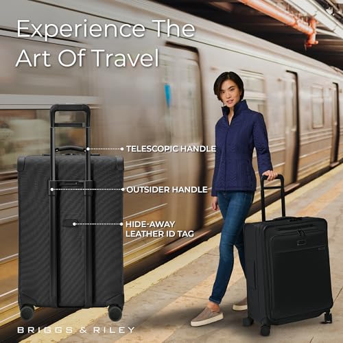 Image of Briggs & Riley 26 inch Medium Expandable Spinner - Checked Luggage for Travel, Suitcases with Wheels, Softside Rolling Bag for Men & Women, Self-Repairing Zipper - Baseline Collection, Black