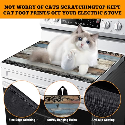 Image of Multi-Design Stove Top Cover for Glass /Electric Stoves - 3-in-1 Heat-Resistant Protector Mat, Non-Slip Drying Rack 30 inch x 21 inch (Grateful)