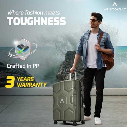 Image of Aristocrat Rock | Trolley Bag, 66 Cm, Medium Hardside Luggage | 4 Wheels, Combination Lock | Polypropylene | Suitcase for Travel | 7 Year International Warranty