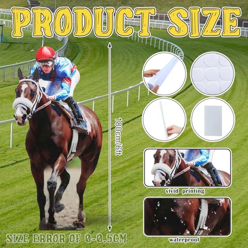 Image of Marsui 6ft Horse Racing Party Decorations Derby Day Decor Horse and Jockey Cardboard Cutout Stand up Life Size Derby Party Photo Props Animals Decor for Rodeo Western Equestrian Events Supplies