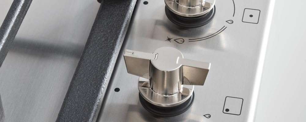 F.LLI BERTAZZONI, MODERN, P905LMODX, Piano Cottura Gas 5 Fuochi, Tripla Corona Laterale, Manopole in Metallo, Griglie in Ghisa, INOX, Misure cm 90x52 (Foro 85x48)