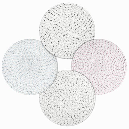 fanquare Christmas Placemats, Washable Round Weave Braided Table Mats 30cm, Heat Resistant Non Slip Woven Table Mats
