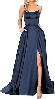 YMSHA Vestidos largos de graduación para mujer 2021 de satén con abertura alina, delgados, vestidos de noche formales con ...