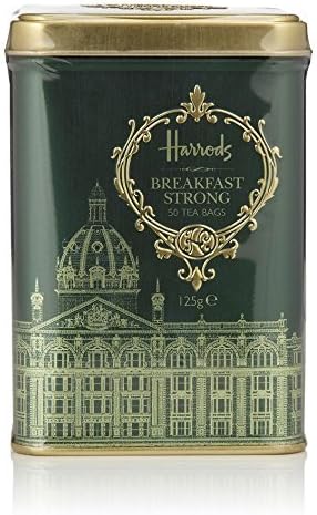 Tin Caddy, Breakfast Strong, 50 Tea Bags 125 Grams 4.4 Ounce Tin Caddy (1 Pack)