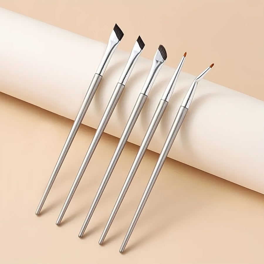 5 Pcs Professional Eyeliner Brush Set Angled Bent Fine Tip Makeup Brushes for Winged Liner Eyebrow Eyeshadow Cosmetic Tools