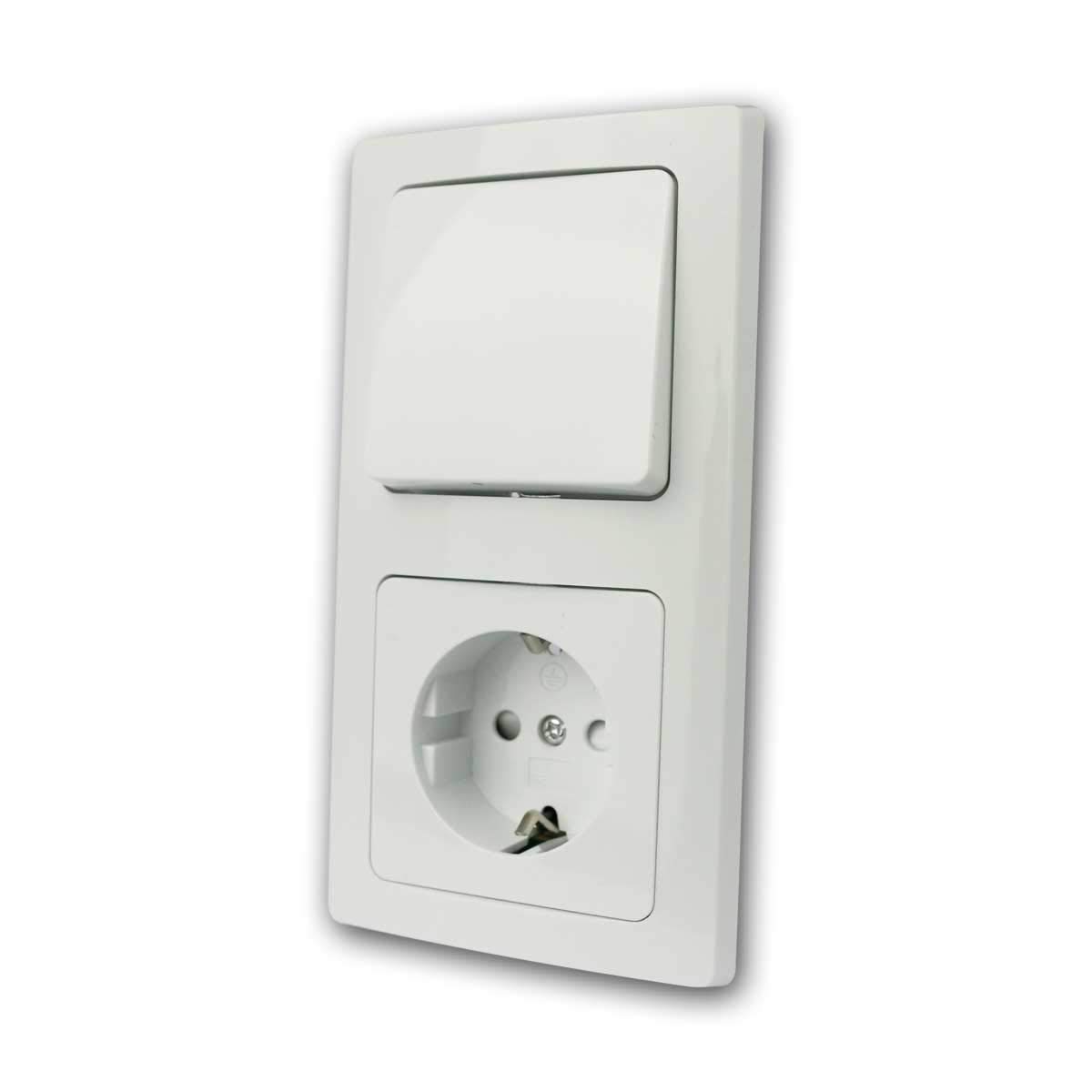 Delphi 230 V 2-Way Combination Socket with Light Switch, Comfort Frame, Clamp Connector